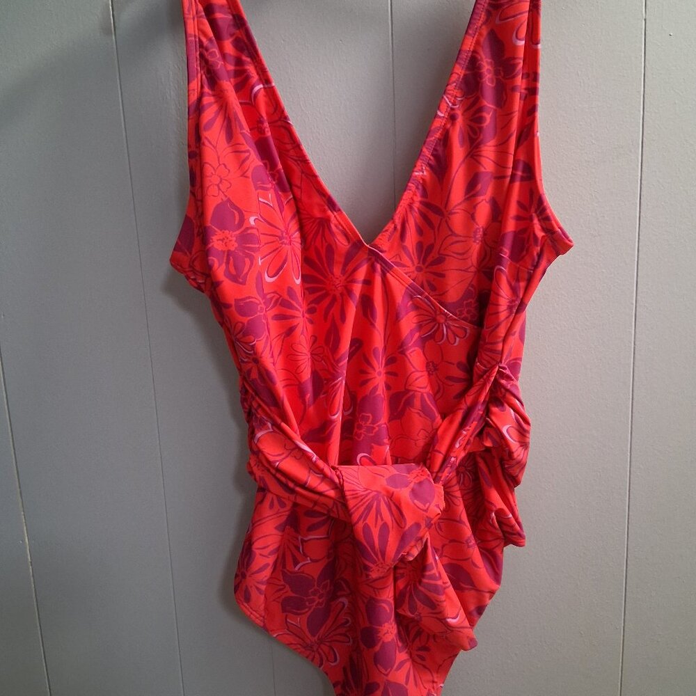 Adore Me One Piece Womens Swimsuit size 3x Deep Orange Padded Tie Front